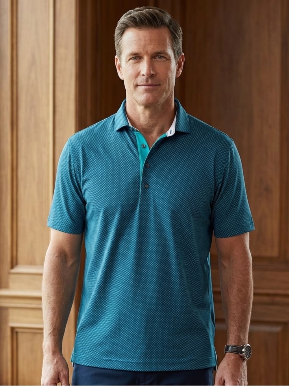 Greyson Clothiers Pixel G Golf Polo Shirt Teal Blue Micro Dot Men's Large Large